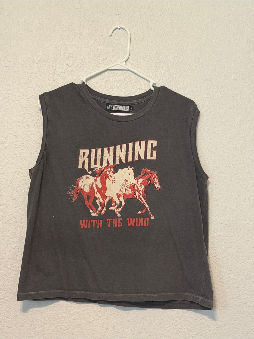 Girl Dangerous Charcoal Graphic Muscle Tank - Running With The Wind